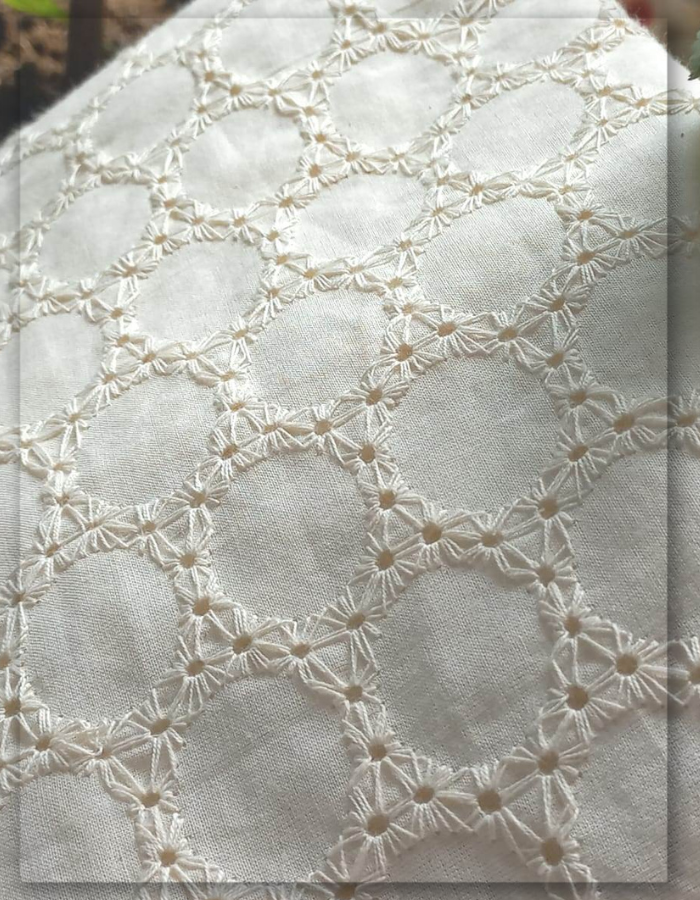 Off White Eyelet Embroidery Cotton Lace Fabric #13145