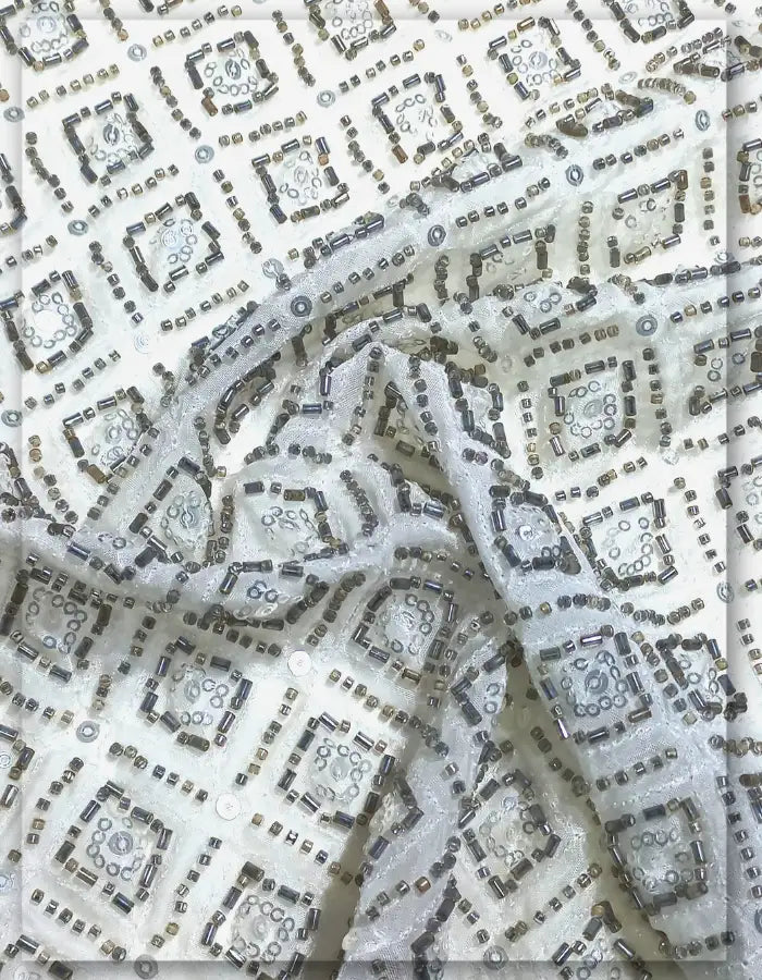 Dyeable Organza Heavy Metallic Beaded Fabric 54 - 13316