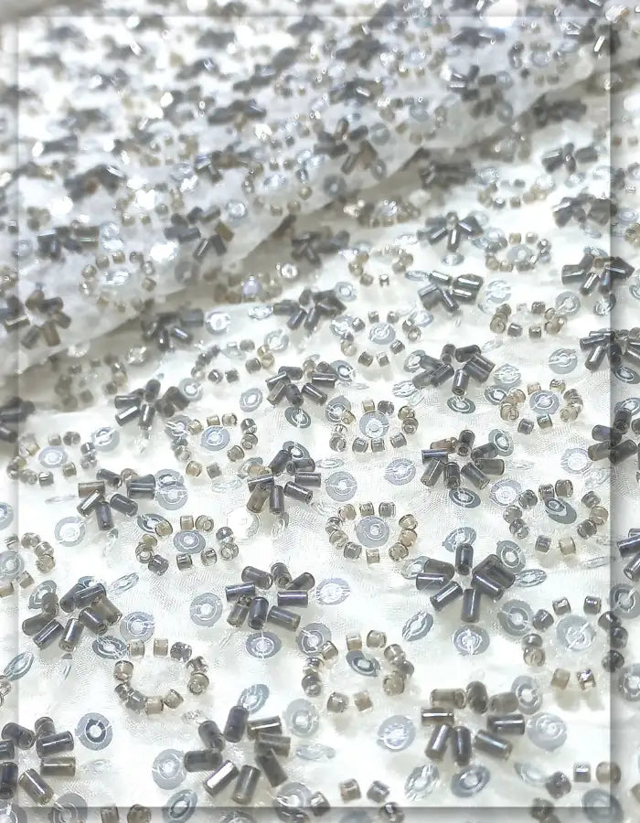 Heavy Beaded Cutdana Embroidery Organza Fabric 54 - 13318