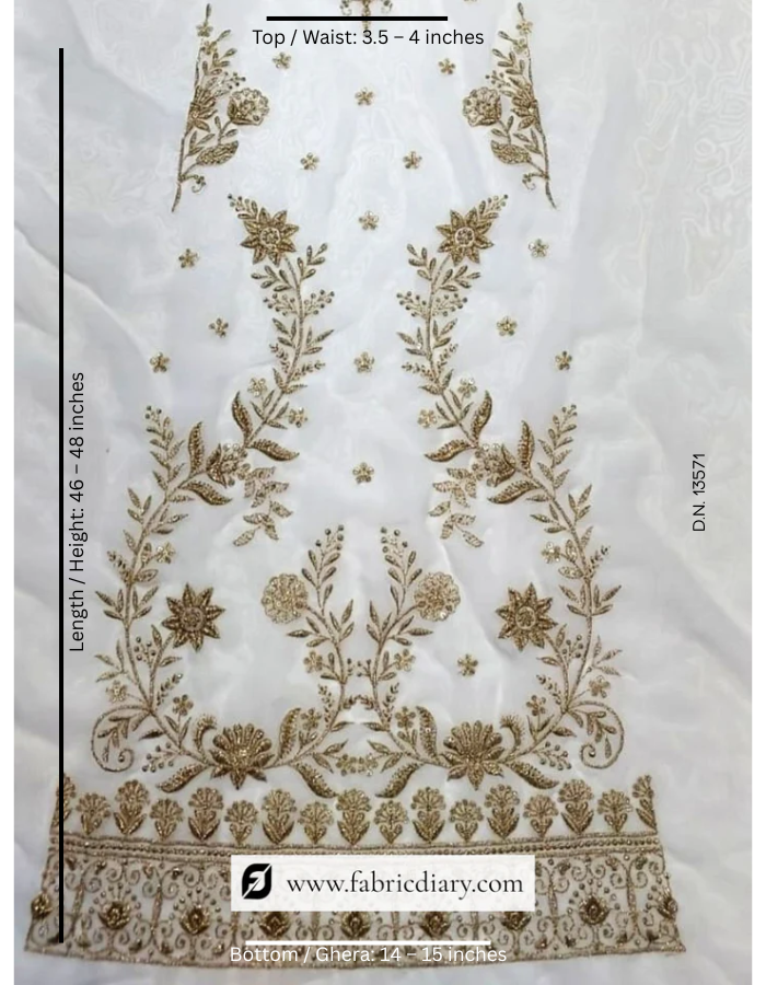 Golden Zari Work Lehenga Kali Embroidery Fabric