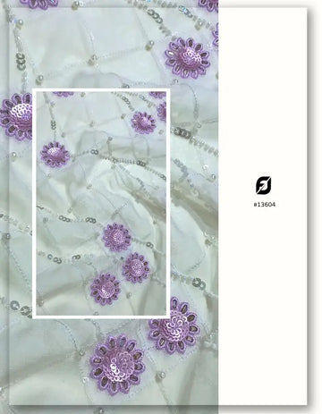 Scattered Floral Beaded Embroidery Fabric - 13604