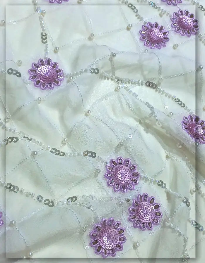 Scattered Floral Beaded Embroidery Fabric - 13604