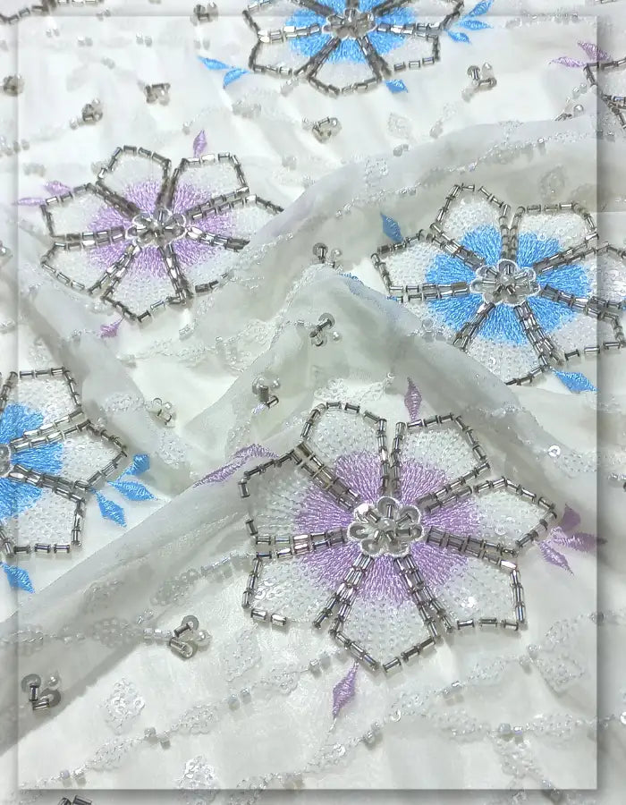 Floral Butti Beaded Embroidery Fabric - 13605