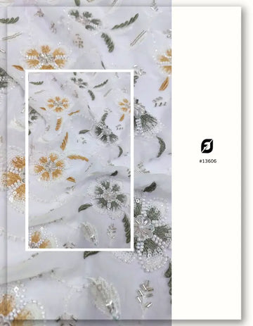 Statement Floral Beaded Embroidery Fabric - 13606
