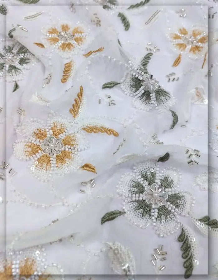 Statement Floral Beaded Embroidery Fabric - 13606