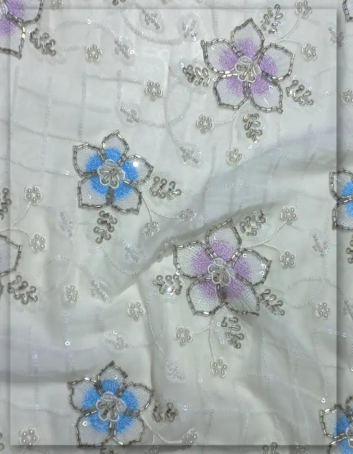 Floral Spray Beaded Embroidery Fabric