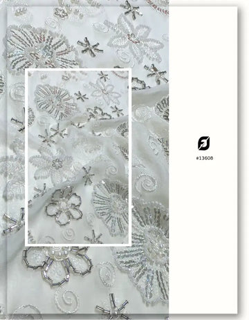 Geometric Floral Beaded Embroidery Fabric - 13608