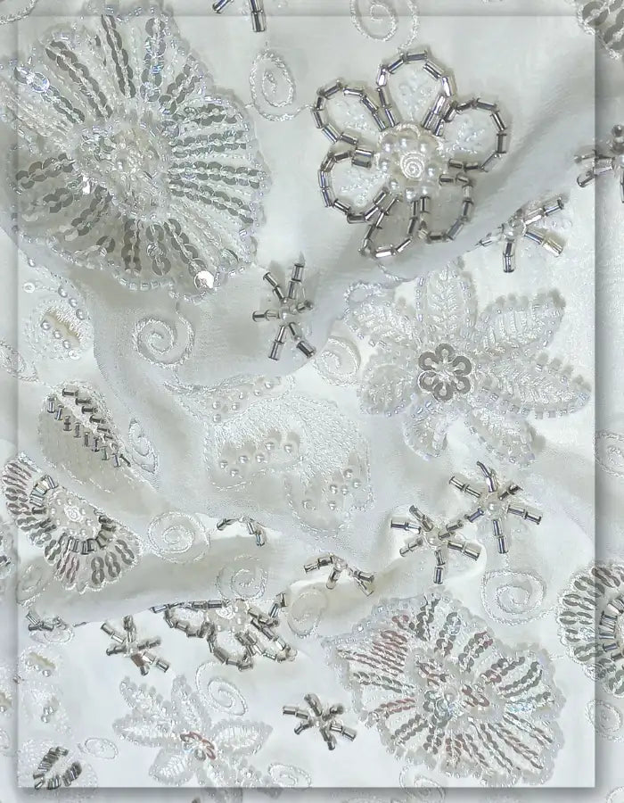 Geometric Floral Beaded Embroidery Fabric - 13608