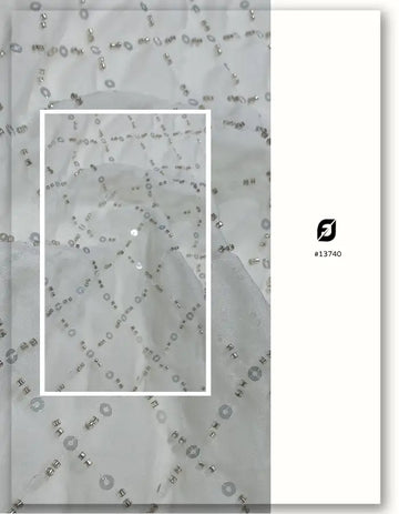 Dyeable Organza Beaded Sequin Diamond Grid Fabric 54 - 13740