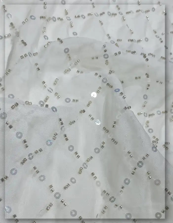 Dyeable Organza Beaded Sequin Diamond Grid Fabric 54 - 13740