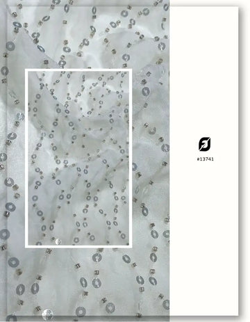 Dyeable Organza Beaded Sequin Wavy Line Fabric 54 - 13741