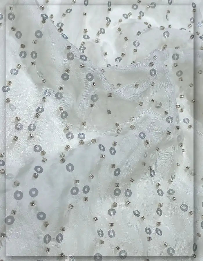 Dyeable Organza Beaded Sequin Wavy Line Fabric 54 - 13741