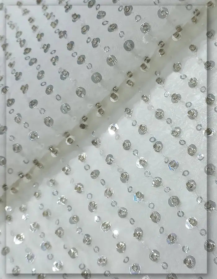 Dyeable Organza Beaded Sequin Stripe Fabric 54 - 13746