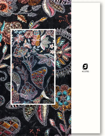 Black Embroidered Velvet Fabric For Sherwani - MOQ 100 Meter