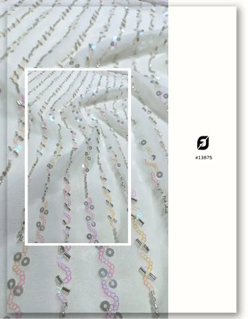 Glass Beaded Embroidery Fabric Dyeable Georgette 54 - 13875