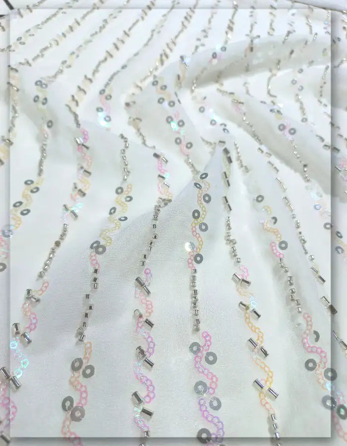 Glass Beaded Embroidery Fabric Dyeable Georgette 54 - 13875