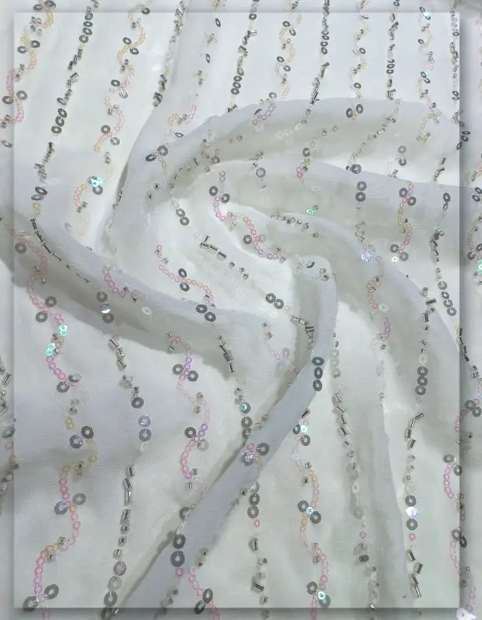 Beaded Embroidery Fabric Striped Georgette 54 Inch - 13876