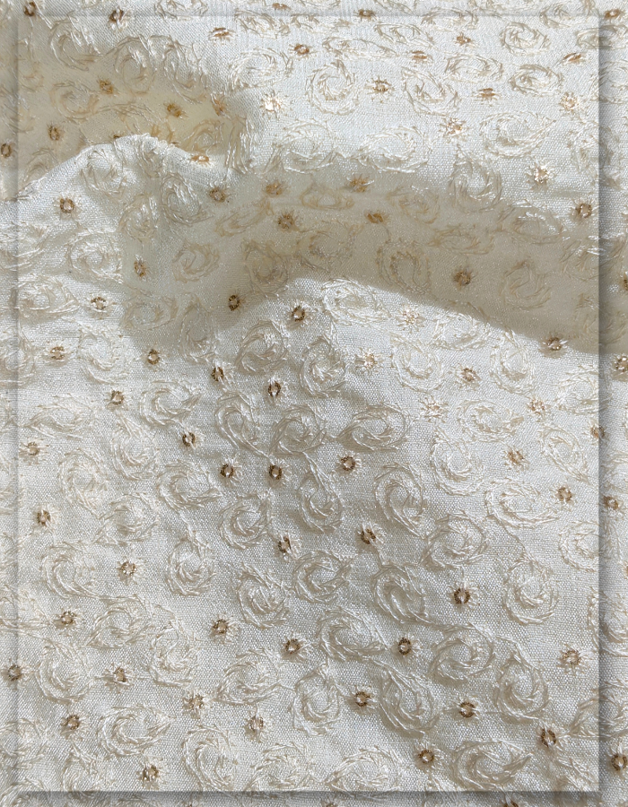 Off White Designer Embroidered Sherwani Fabric #13916