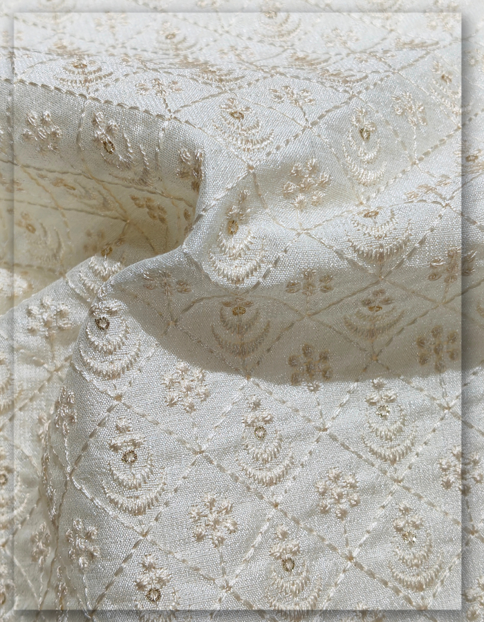 Embroidered Kurta Fabric in Vichitra Silk - 13918