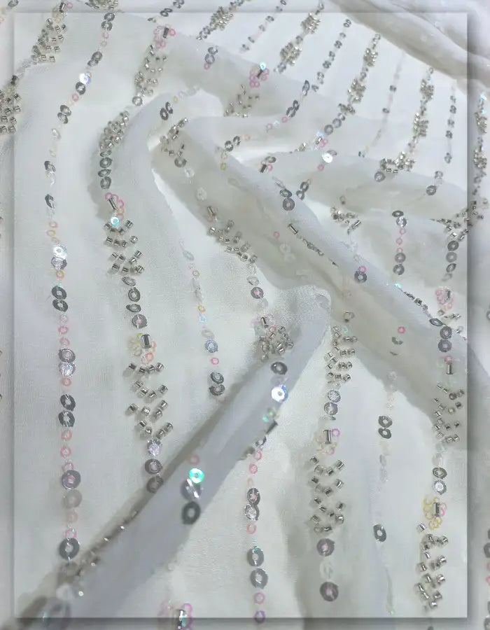 Dyeable Cutdana Beaded Embroidery Georgette Fabric