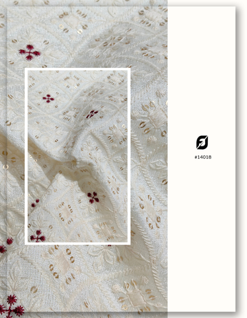 White Embroidered Sherwani Fabric With 3mm Sequins #14018