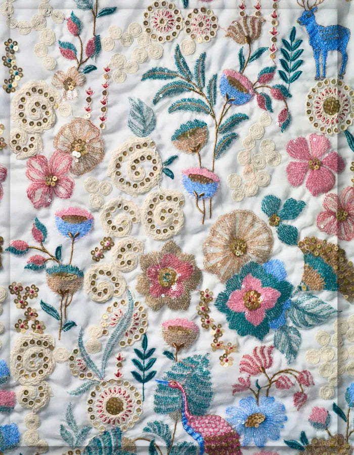 Multi Thread Color Georgette Embroidery Fabric for Heavy Dresses-14331