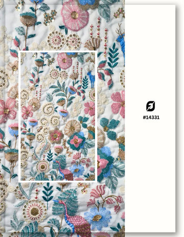 Multi Thread Color Georgette Embroidery Fabric for Heavy Dresses-14331