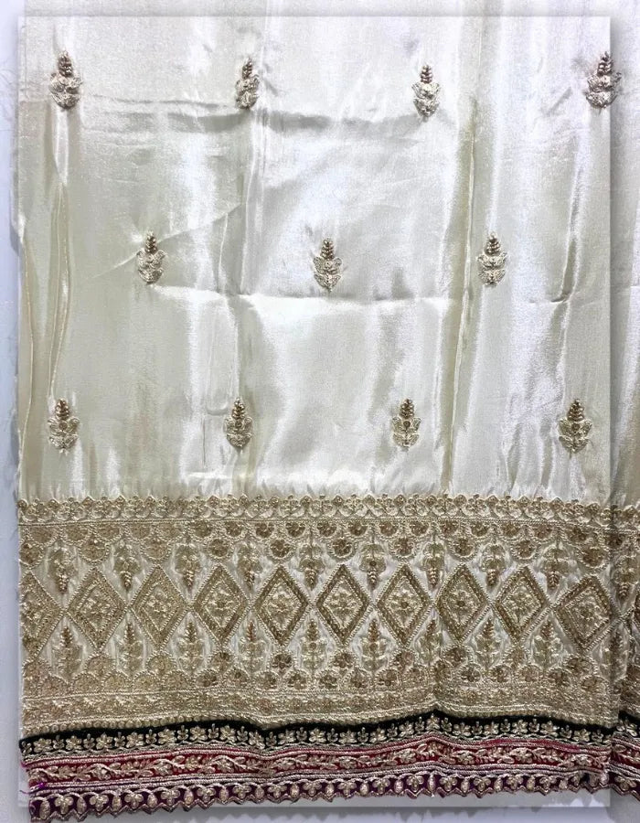 Multicolor Border Tissue Gold Laser Cut Daman Fabric for Anarkali - 14472