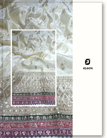 Multicolor Border Tissue Gold Laser Cut Daman Fabric for Anarkali - 14472