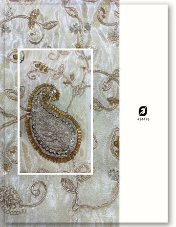 Gold Tissue Paisley Pearl Pipe Bead Cording Fabric