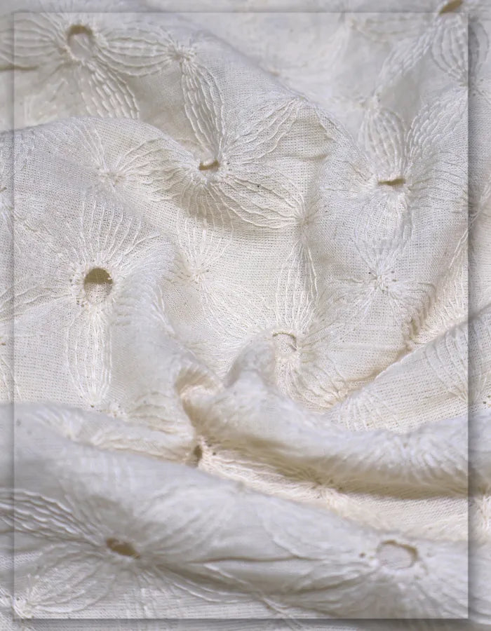 Soft Cotton Broderie Anglaise Fabric with Classic Eyelet Design