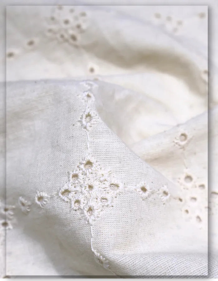 Elegant White Broderie Anglaise Cotton Fabric