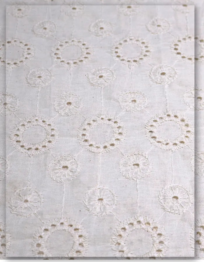 Elegant Cotton Lace Fabric with Eyelet Embroidery
