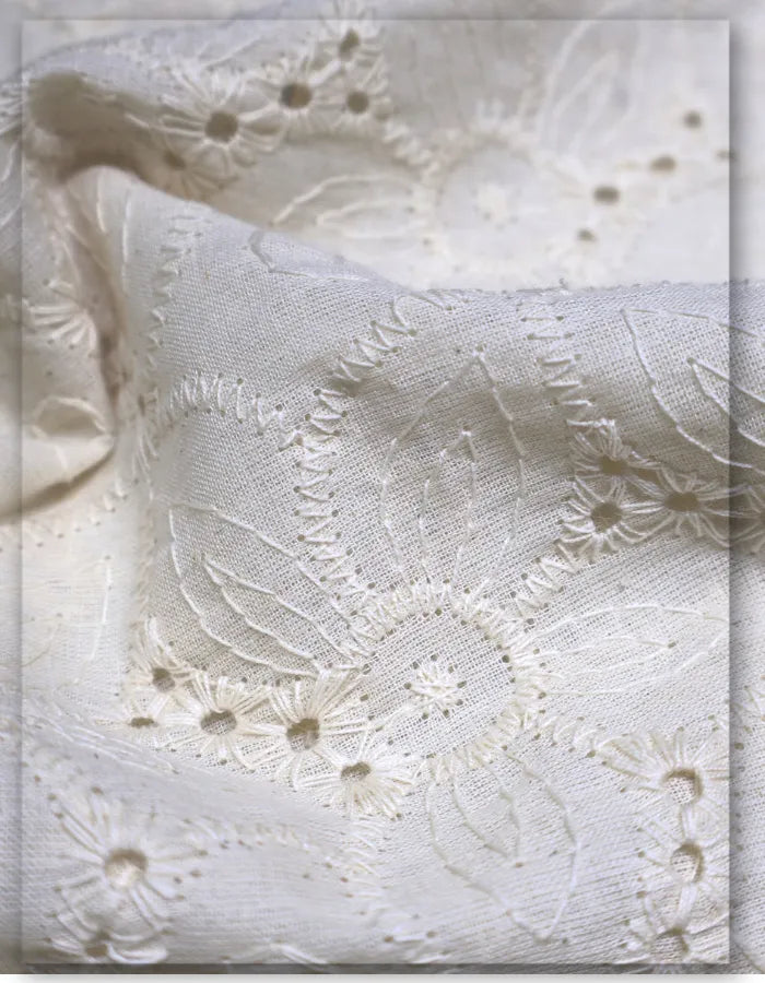 Elegant Hakoba Eyelet Cotton Fabric for Summer Wear