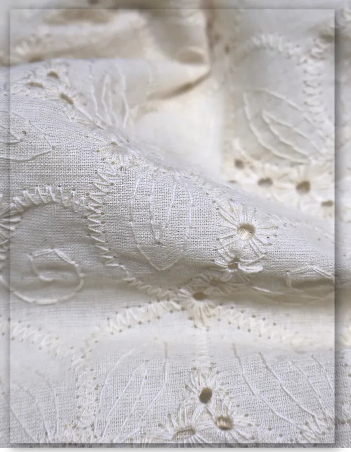 Breathable Cotton Lace Fabric with Eyelet Work
