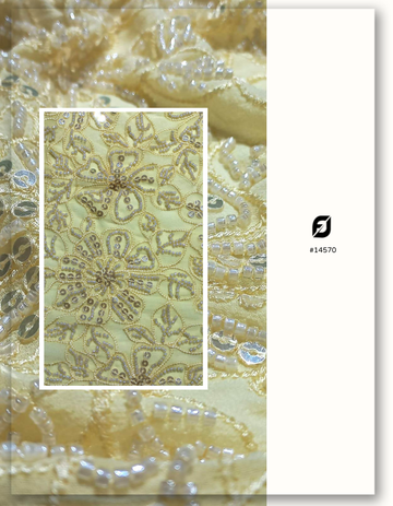 Yellow Glass Bead & Metallic Sequin Embroidered Georgette Fabric