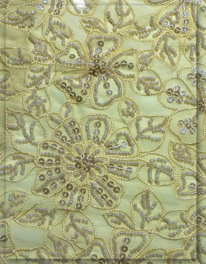 Yellow Glass Bead & Metallic Sequin Embroidered Georgette Fabric