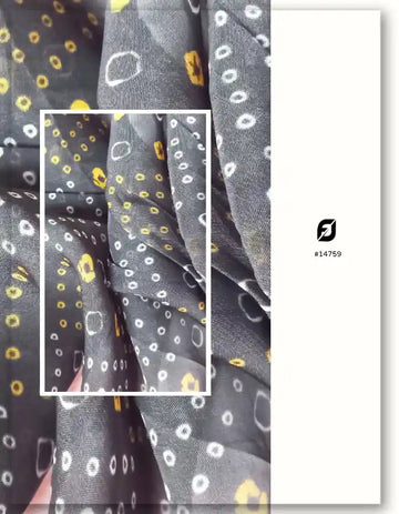 Premium Black Viscose Organza Fabric with Bandhani Print