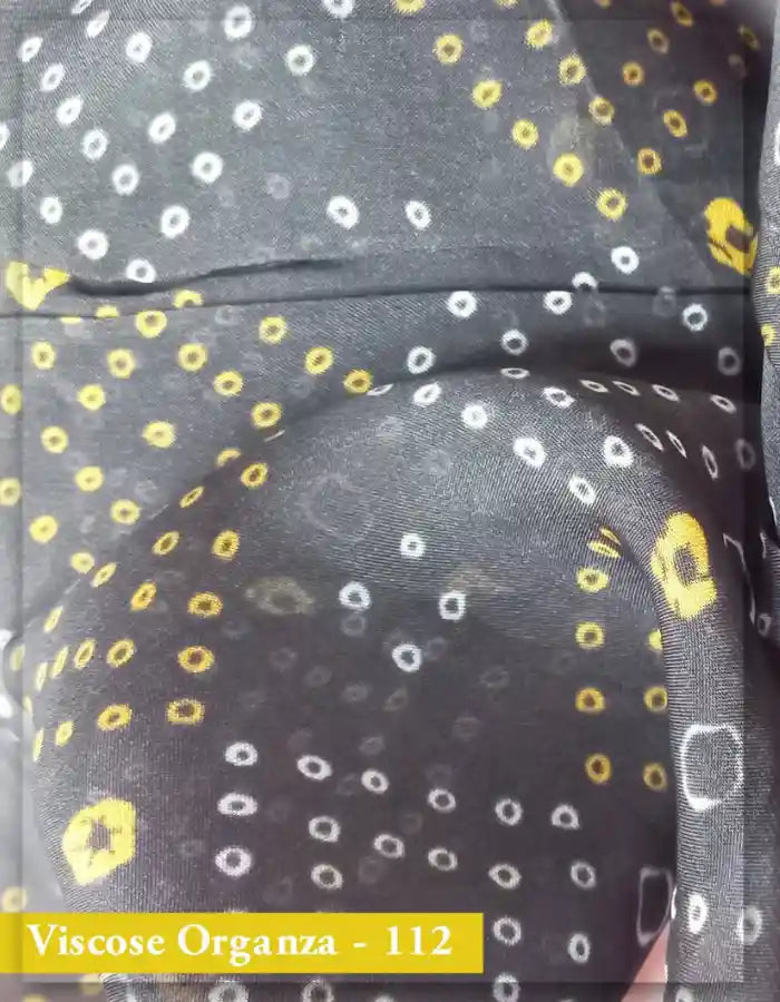Premium Black Viscose Organza Fabric with Bandhani Print