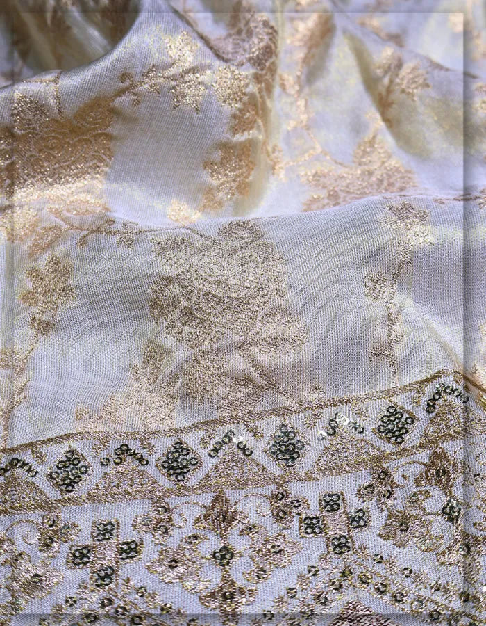 Gold Tissue Jacquard Zari Sequins Copper Gota Daman Panel for Lehenga - 14836