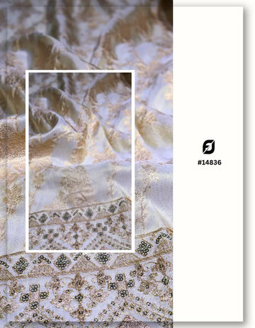Gold Tissue Jacquard Zari Sequins Copper Gota Daman Panel for Lehenga - 14836