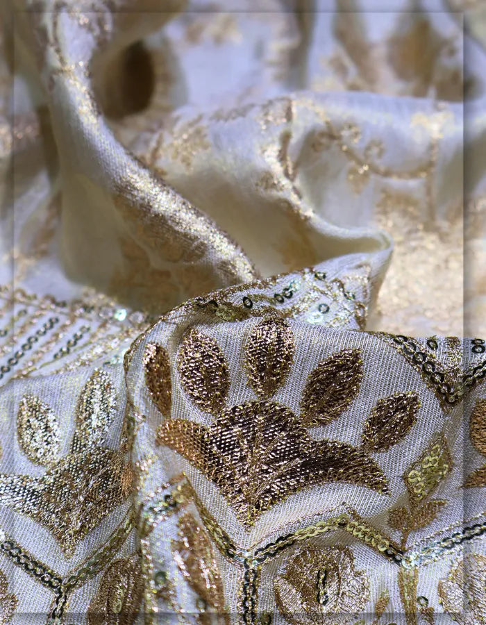 Surat Jacquard Gold Tissue Zari Sequins Copper Gota Daman Fabric - 14837