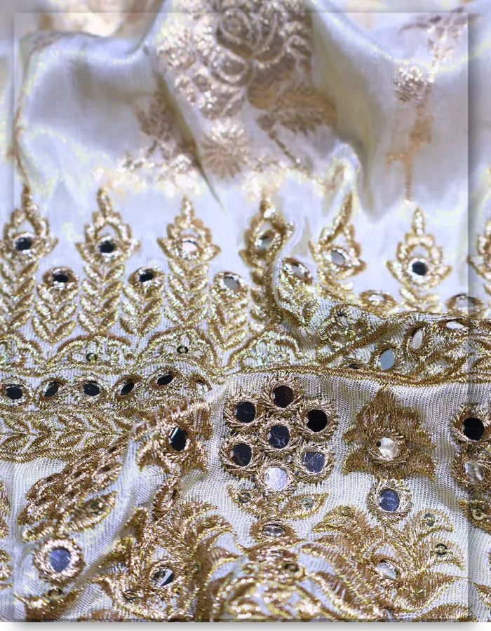 Heavy Gold Tissue Jacquard Zari Mirror Work Daman Panel Fabric - 14838