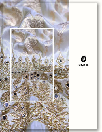 Heavy Gold Tissue Jacquard Zari Mirror Work Daman Panel Fabric - 14838