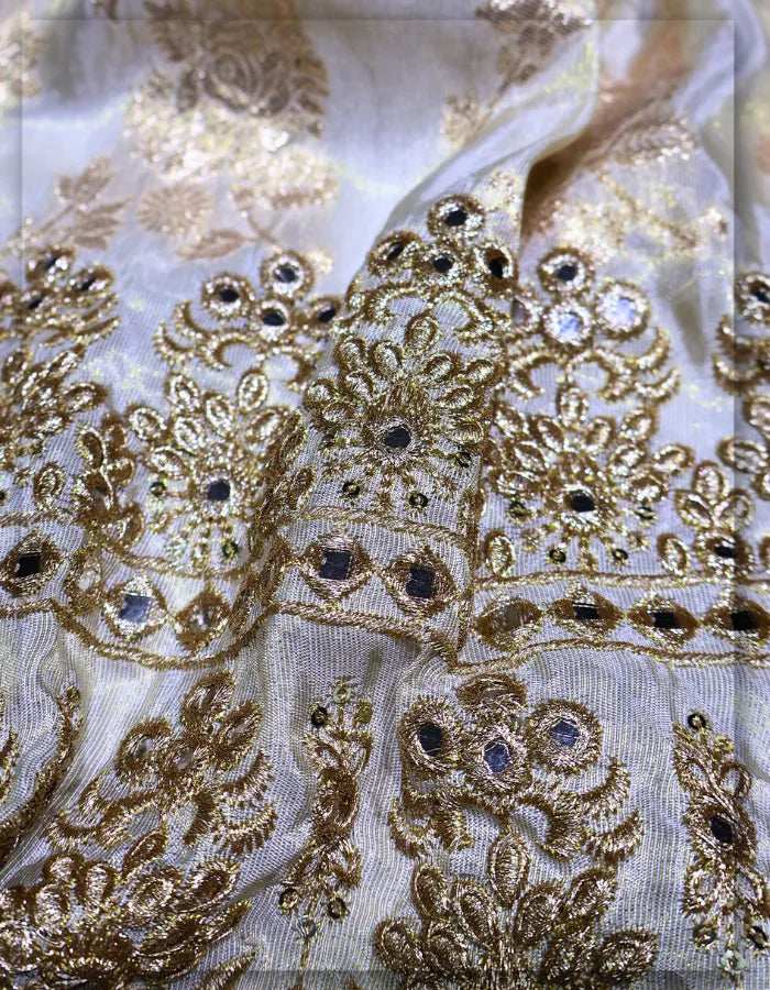 Jacquard Gold Tissue Zari Mirror Work Daman Fabric for Bridalwear - 14839