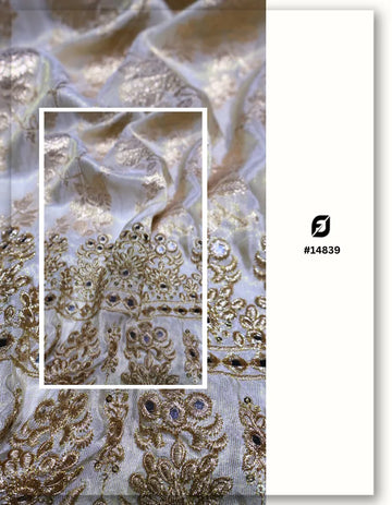 Jacquard Gold Tissue Zari Mirror Work Daman Fabric for Bridalwear - 14839