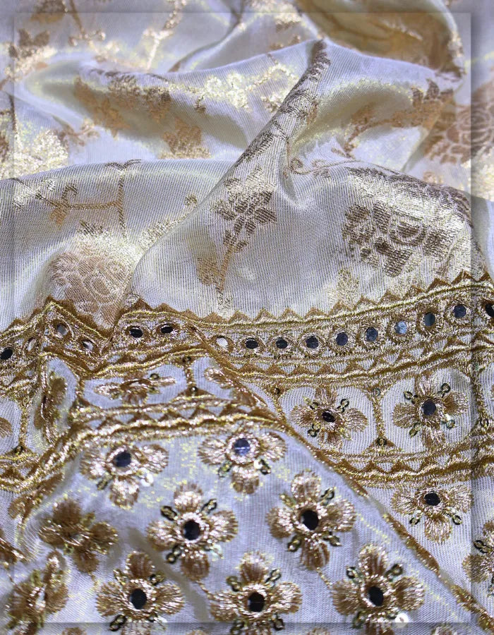 Gold Tissue Jacquard Zari Mirror Work Daman Panel for Lehenga - 14840
