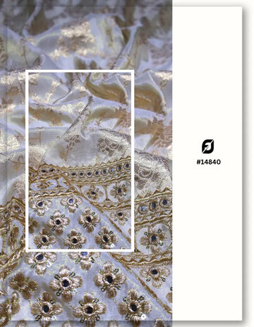 Gold Tissue Jacquard Zari Mirror Work Daman Panel for Lehenga - 14840