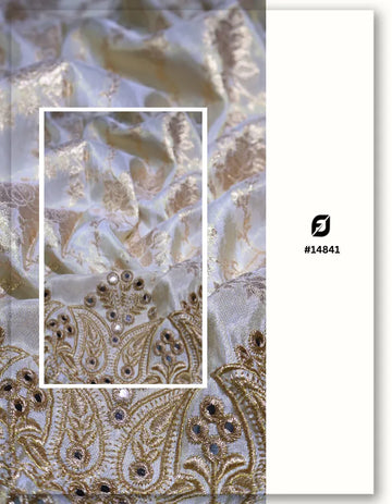 Designer Gold Tissue Jacquard Zari Mirror Work Daman Fabric for Boutiques - 14841