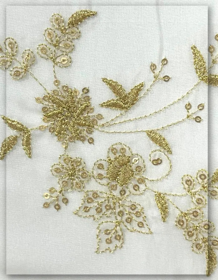 Organza Zari Embroidery Fabric for Saree, Lehenga & Dresses - 14876